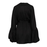 Satin V-Neck Dress with Bell Sleeves