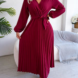 V-Neck Pleated Maxi Dress