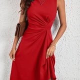 Sleeveless Ruched A-Line Midi Dress