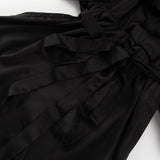 Satin V-Neck Dress with Bell Sleeves