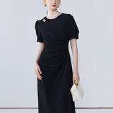 Round Neck Bubble Sleeve Dress