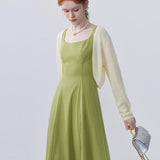Waist Strap Dress with Knitted Cardigan