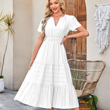 V-Neck Tiered Midi Dress
