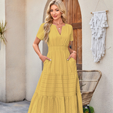 V-Neck Tiered Midi Dress
