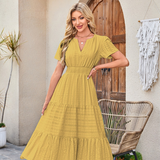 V-Neck Tiered Midi Dress