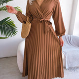 V-Neck Pleated Maxi Dress