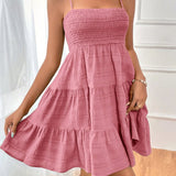 Square Neck Spaghetti Strap Textured Mini Dress