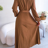 V-Neck Pleated Maxi Dress