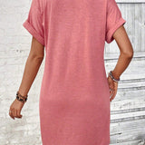 Button - Accent V - Neck Dolman Sleeve Mini Dress