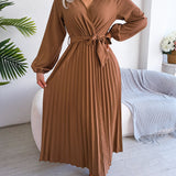 V-Neck Pleated Maxi Dress