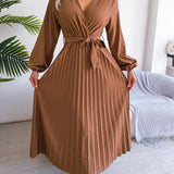 V-Neck Pleated Maxi Dress