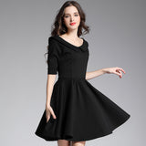 Collar Slim Fit Black Dress