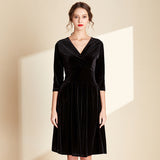 Black V-neck Mid Length Dress