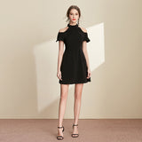 A-line Ruffled Black Dress