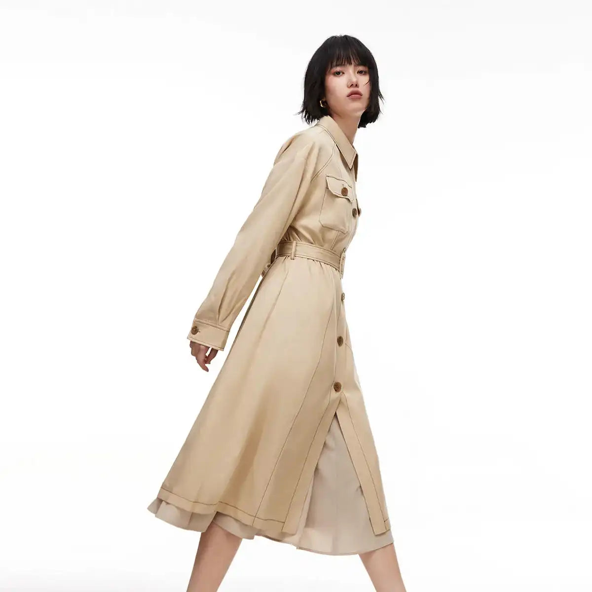 Loose Collar Split Trench Coat - BOOGOO