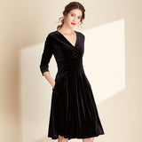 Black V-neck Mid Length Dress