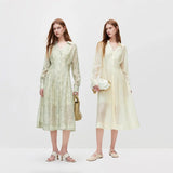 V-Neck Lace Mid Length Dress Set