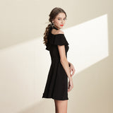 A-line Ruffled Black Dress