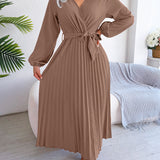 V-Neck Pleated Maxi Dress