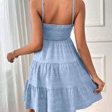 Square Neck Spaghetti Strap Textured Mini Dress