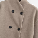 V-neck Double-breasted Tweed Coat
