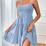 Square Neck Spaghetti Strap Textured Mini Dress