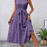 Ruffled Flutter Sleeve Belted Textured Midi Dress