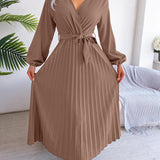 V-Neck Pleated Maxi Dress
