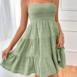 Square Neck Spaghetti Strap Textured Mini Dress