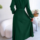 V-Neck Pleated Maxi Dress