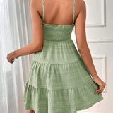 Square Neck Spaghetti Strap Textured Mini Dress