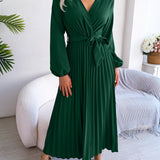 V-Neck Pleated Maxi Dress