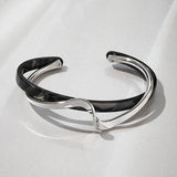 Silver-Plated Black Pattern Titanium Steel Double-Layer Women’s Cuff Bangle