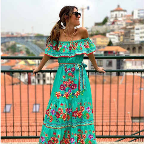 Embroidered Floral Off-shoulder Maxi Dress