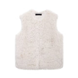 Faux fur sleeveless round neck vest