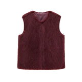 Faux fur sleeveless round neck vest