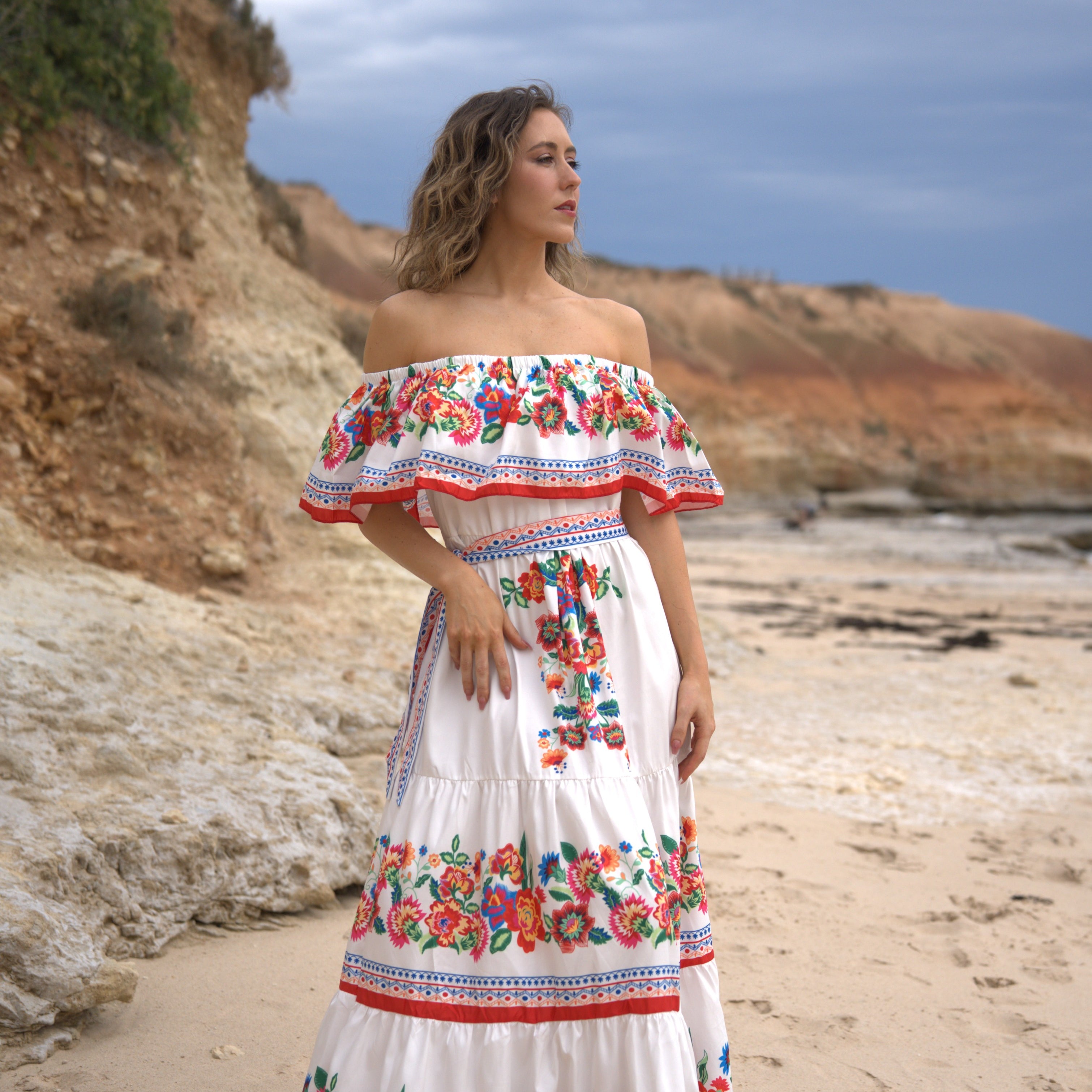 Embroidered Floral Off-shoulder Maxi Dress