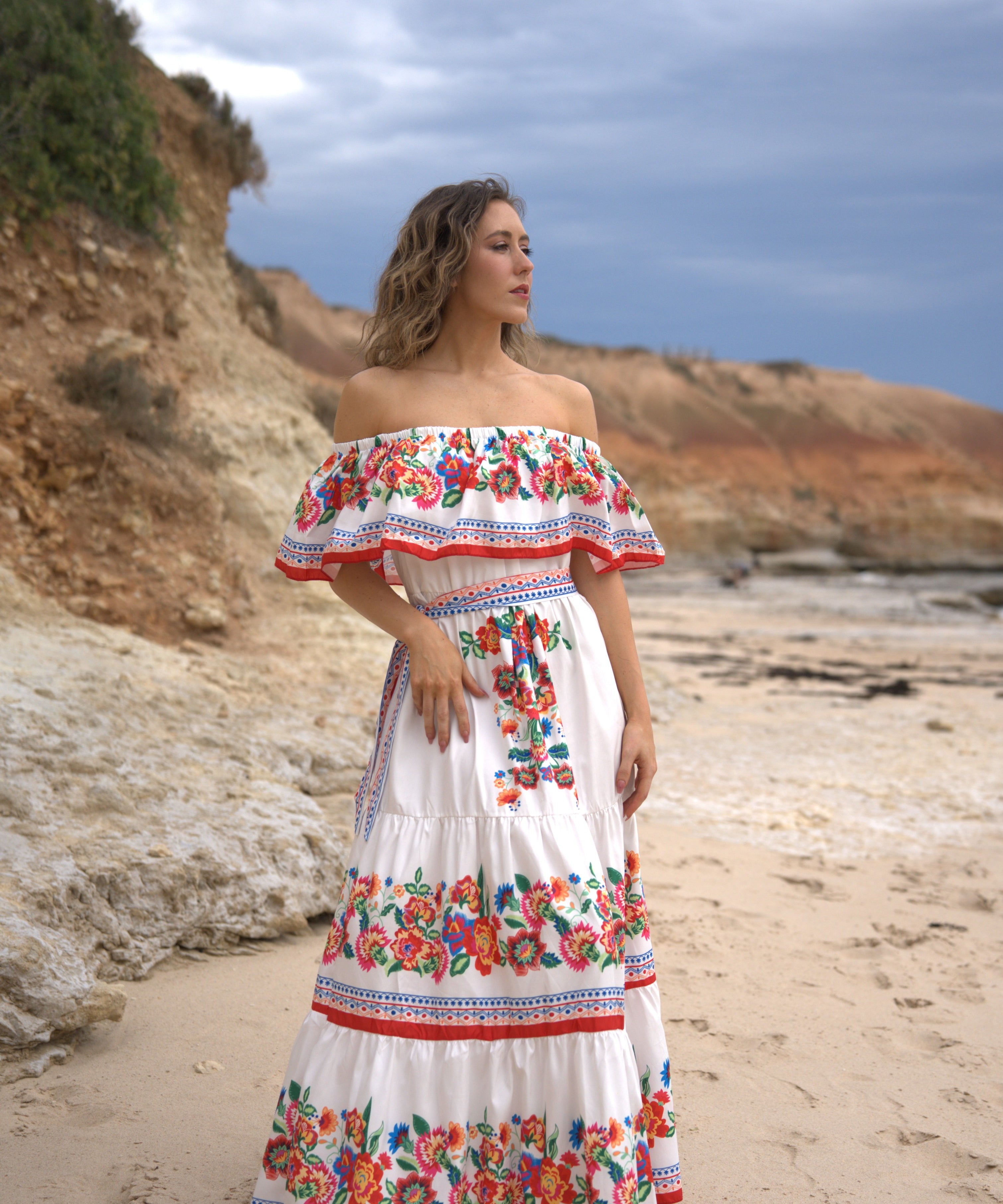 Embroidered Floral Off-shoulder Maxi Dress