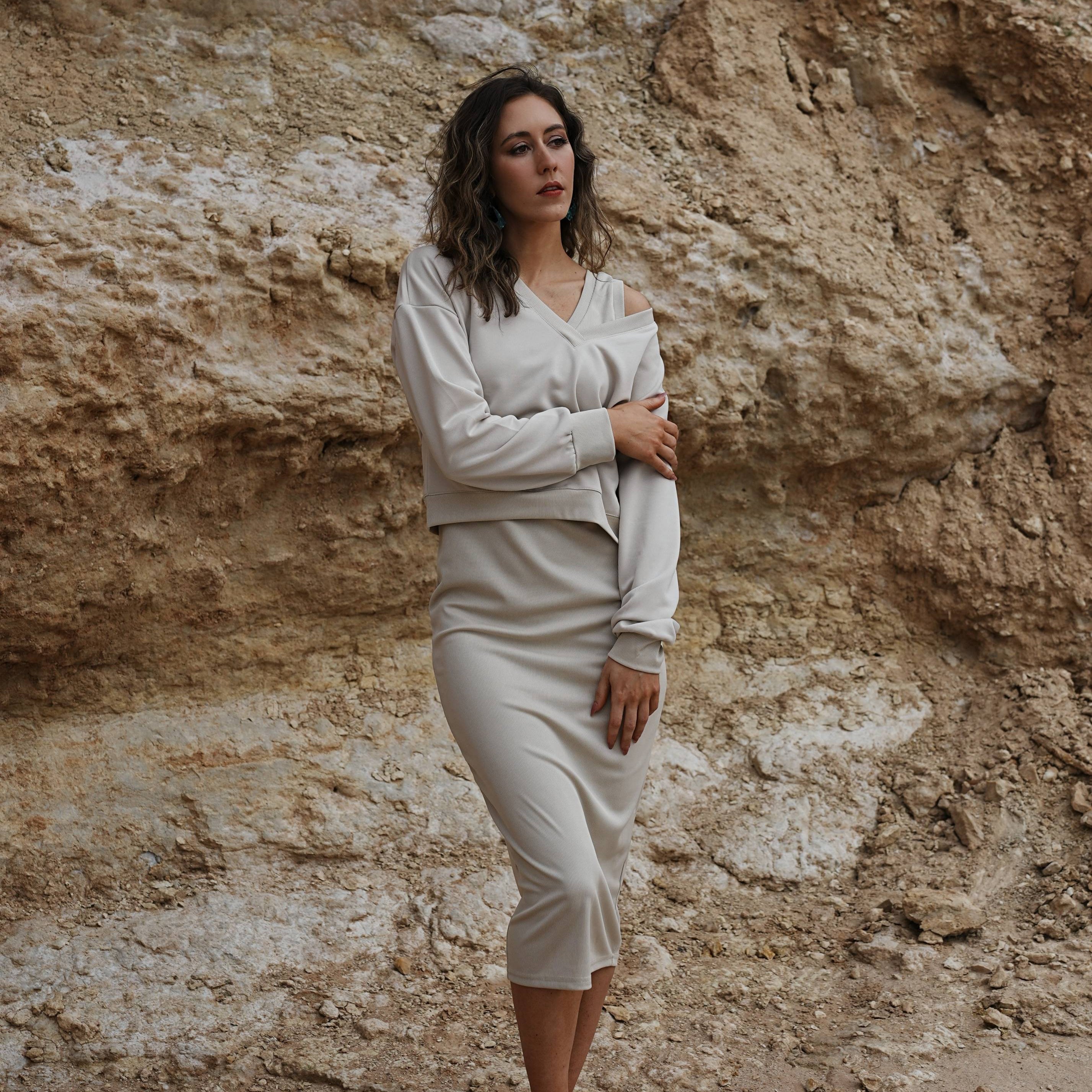 Off-Shoulder Knit Skirt Set