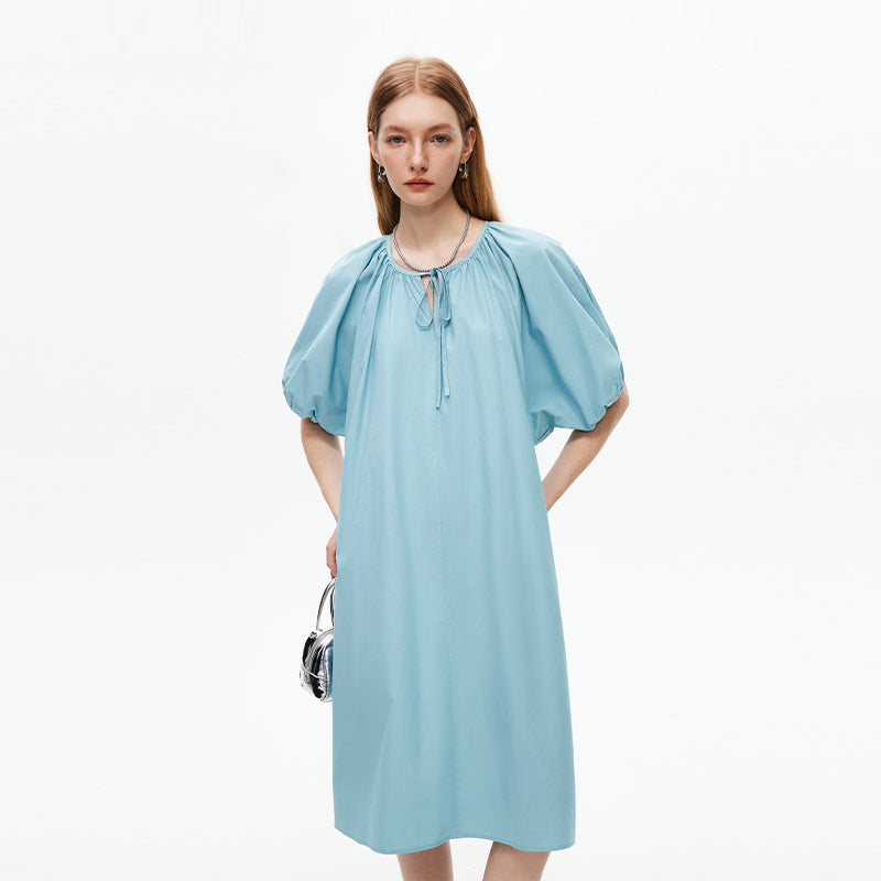 Lace Up Bubble Sleeve Dress