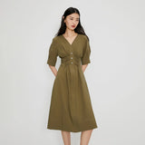 V-Neck Slimming A-Line Dress