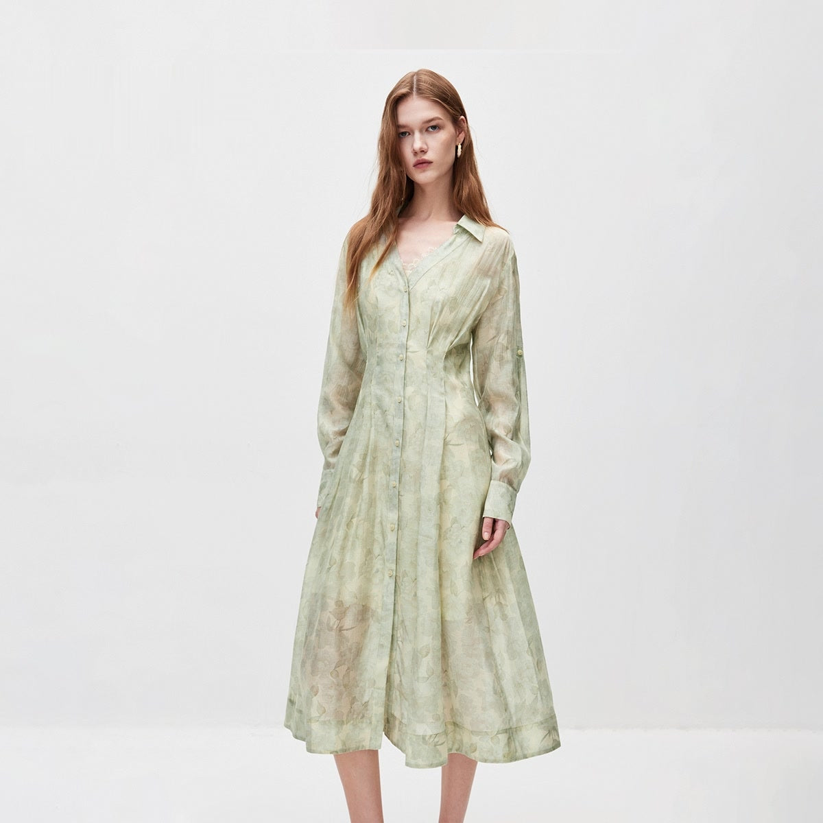 V-Neck Lace Mid Length Dress Set