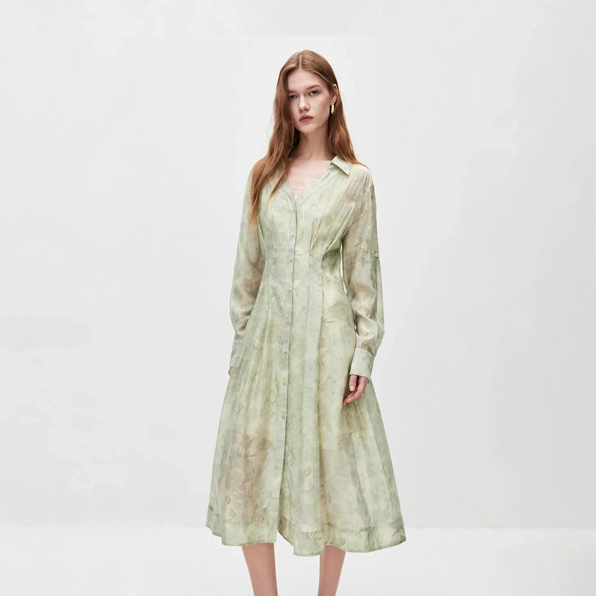 V-Neck Lace Mid Length Dress Set