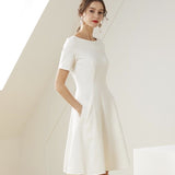 White Boat Neck Dress