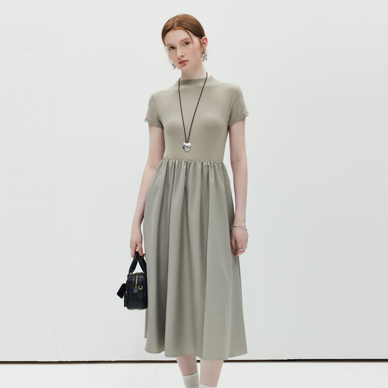 Half High Collar Patchwork Dress