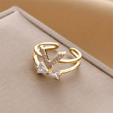 Gold-Plated Korean Minimalist Zircon Open Ring