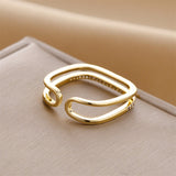 Gold-Plated Korean Curved Double-Layer Zircon Open Ring