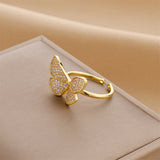 Gold-Plated Korean Butterfly Zircon Open Ring