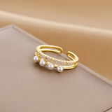 Gold-Plated Korean Light-Luxury Pearl & Zircon Open Ring