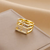 Gold-Plated Korean Geometric Zircon Double-Layer Open Ring